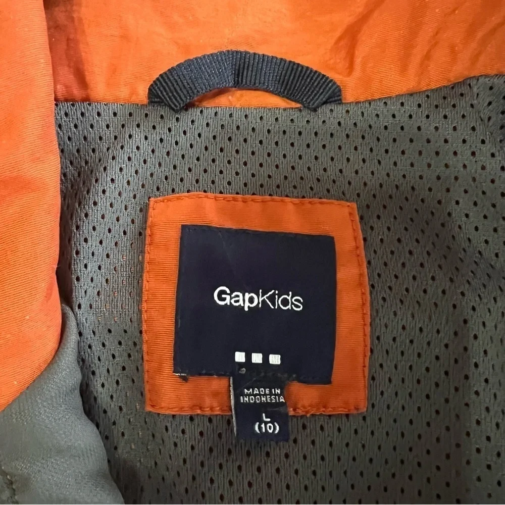 Gap Kids Orange Windbreaker Rain Lightweight Hooded Jacket size large 10